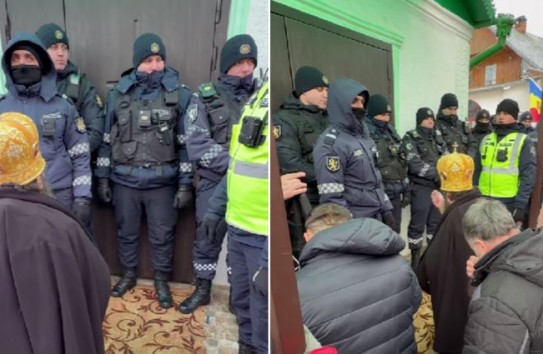 {Архиепископ Петру на пороге церкви в Деренеу: «Пресвятая Матерь Божия, просвети их умы»} Молдавские Ведомости