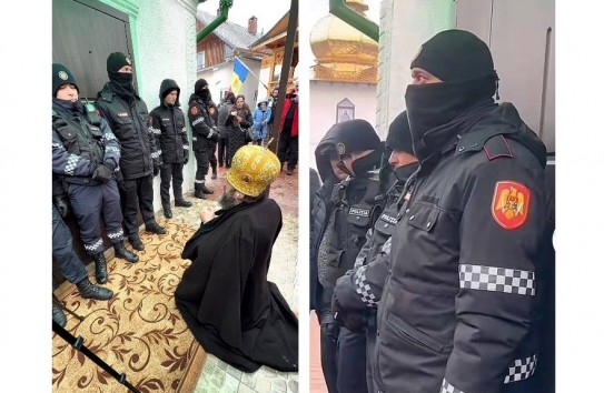 {Архиепископ Петру упал на колени перед полицейскими, умоляя впустить его в храм } Молдавские Ведомости