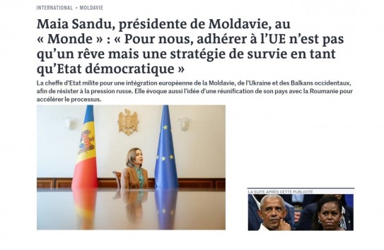 {Майя Санду в интервью французскому Le Monde снова высказалась в поддержку унири} Молдавские Ведомости